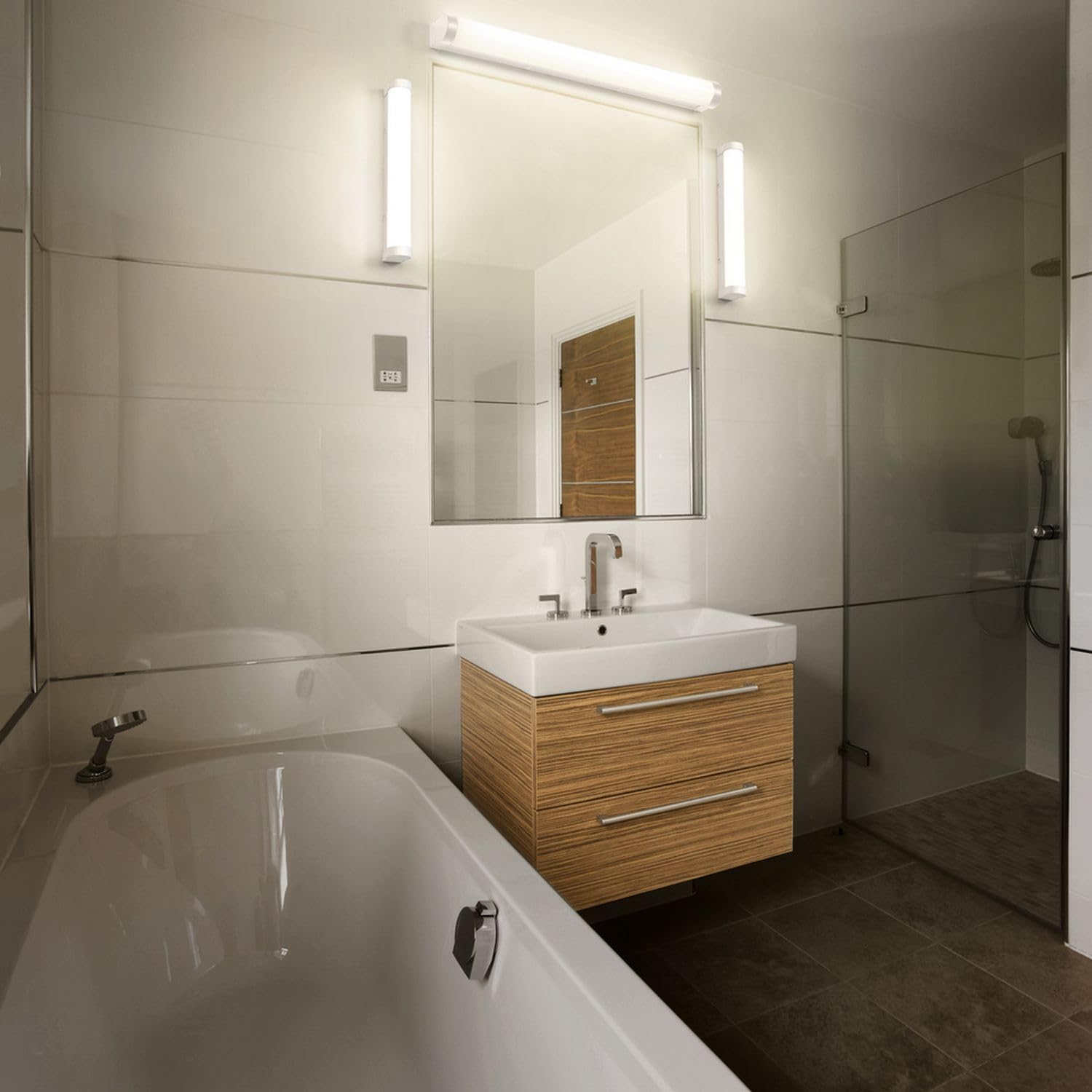 Licht-Erlebnisse LED Wandlampe Aluminium Metall Weiß 3000-4000 K IP44 CCT dimmbar modern wohnlich Badezimmer WC Spiegel L:40 cm Wandleuchte Bad