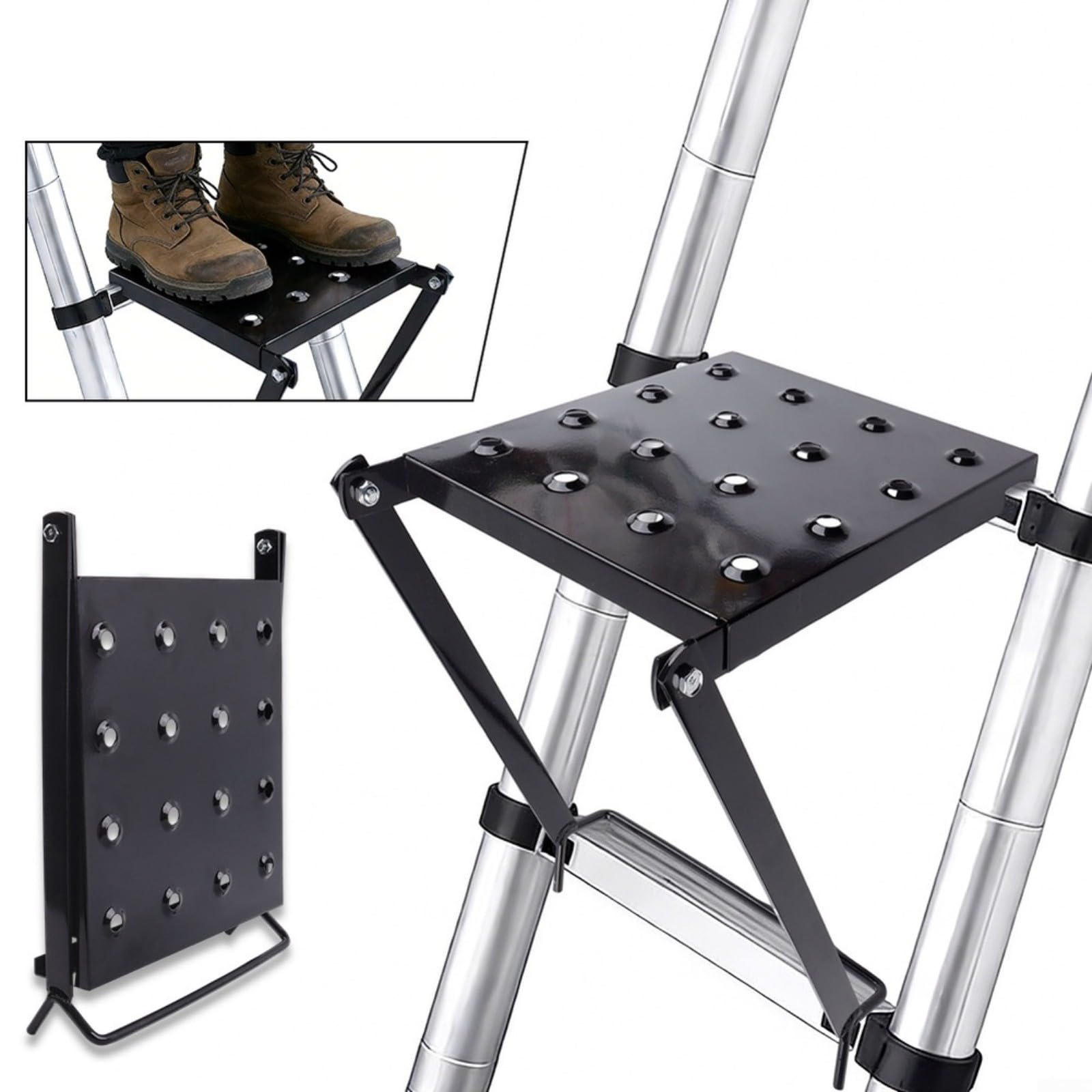 Escalera de aleación de aluminio, taburete plegable, plataforma antideslizante, estante resistente (plateado)