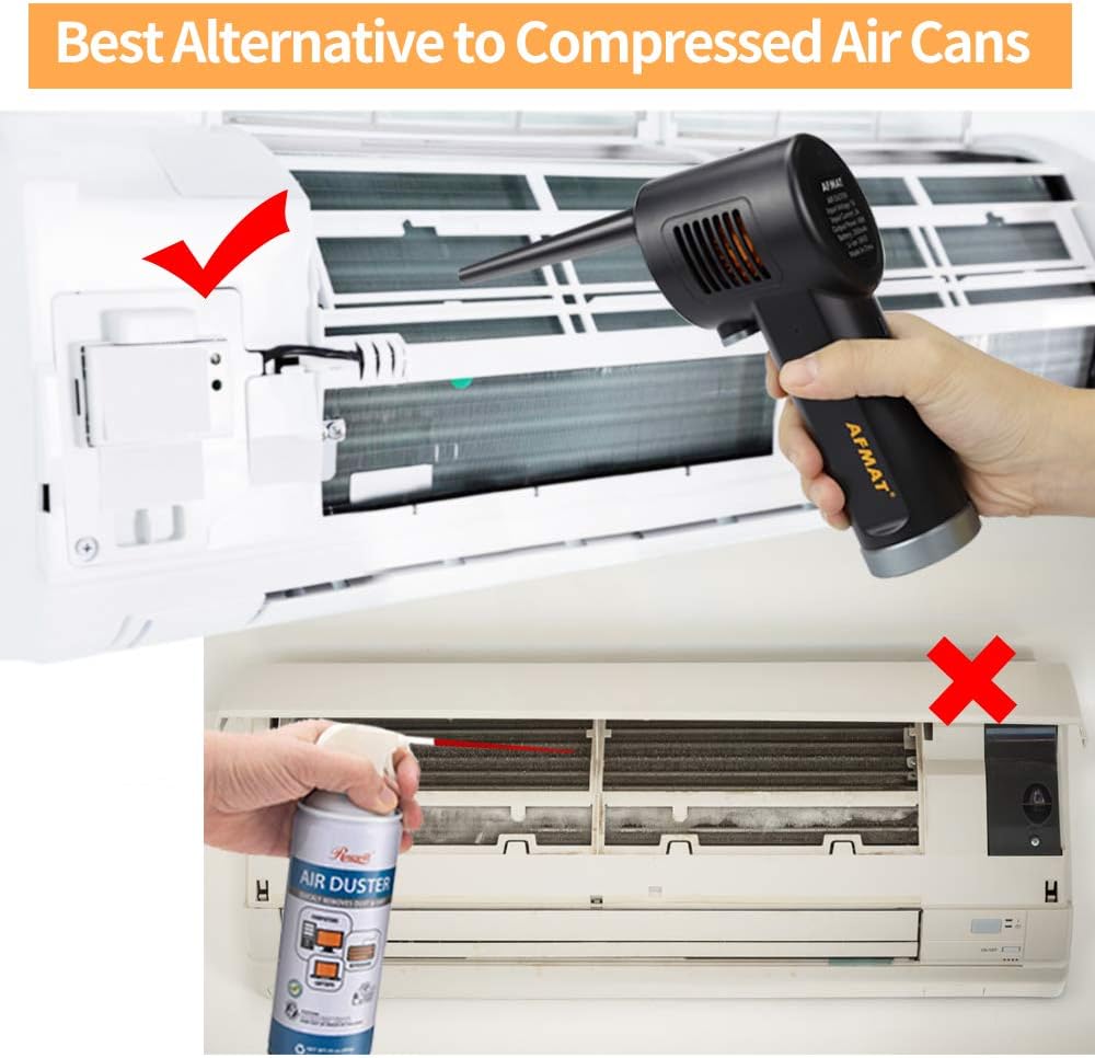 AFMAT Cordless Air Duster, Compressed Air Can for Computers, Rechargeable Air Duster for Computer, Electronic Air Duster for Computers, 6000mAh Reusable Keyboard Cleaner, 10W Fast Charging Air Blower