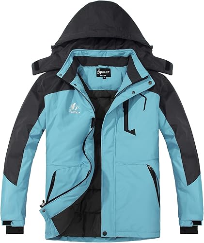 Spmor Chaqueta de esquí impermeable con capucha para mujer, abrigo de snowboard cálido para invierno