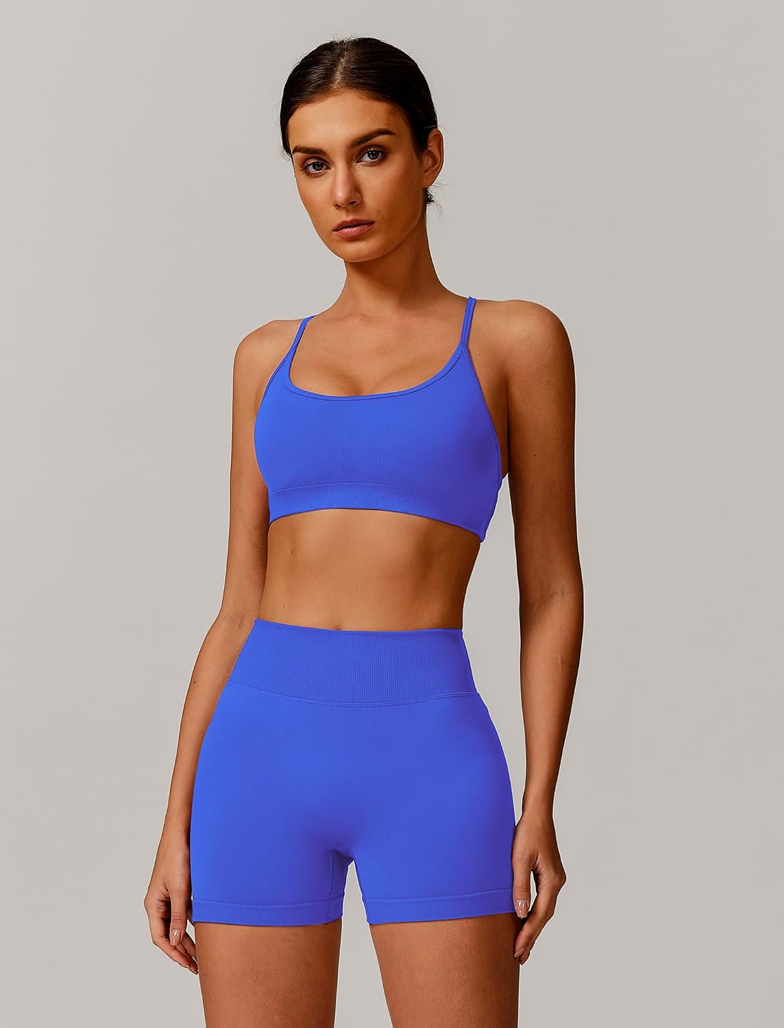 ABOCIW Womens Seamless Workout Sets Backless Sports Bra Scrunch Butt High Waist Gym Shorts 2 Piece Outfits