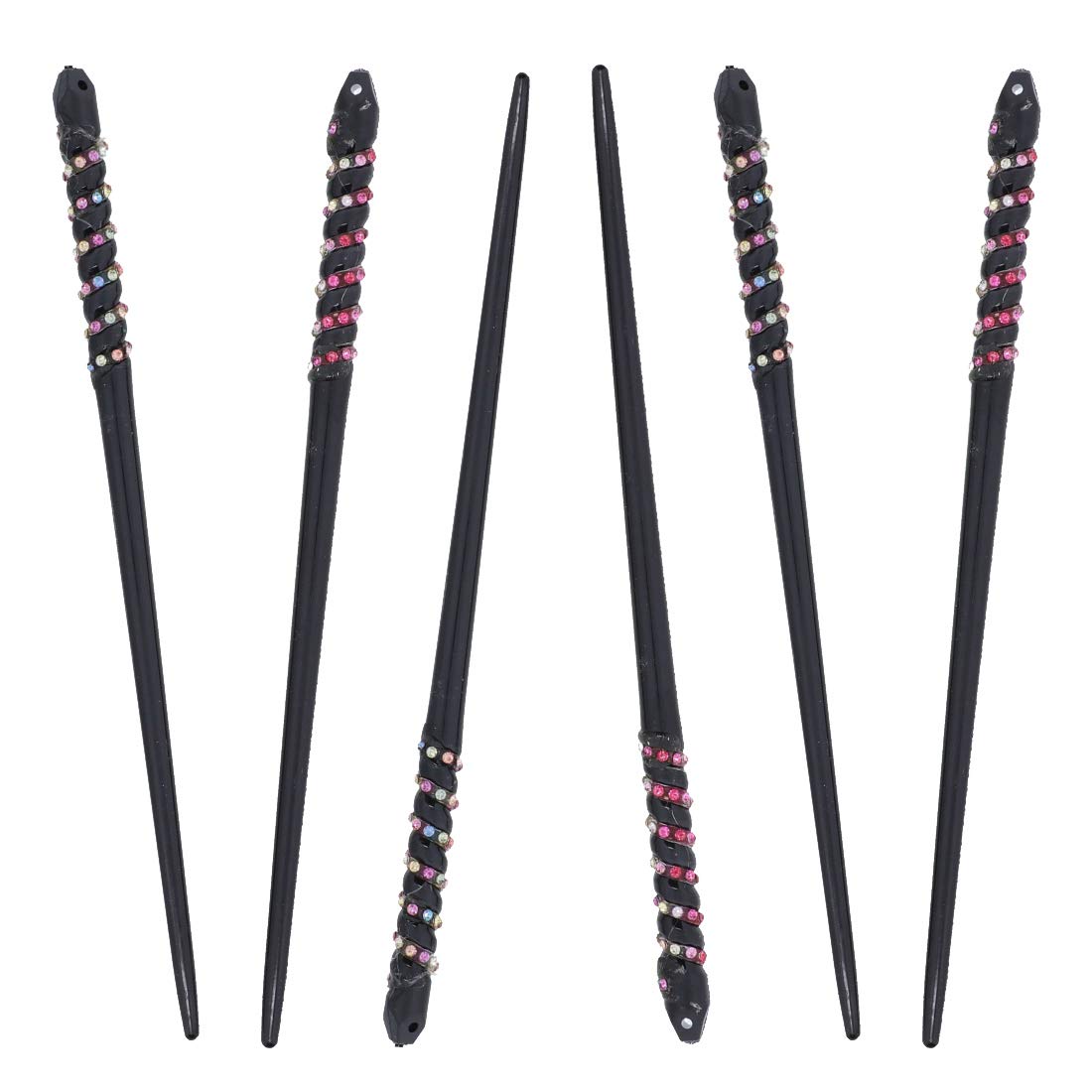 Black Twirly Design Diamond Hair Stick Chop Sticks (3 Pack, Black)