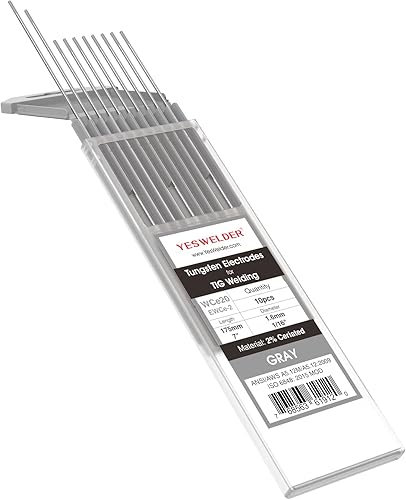 YESWELDER - Electrodo de tungsteno para soldadura TIG, ceriado al 2%, de 116 x 7 pulgadas (gris, WC20EWCe-2), paquete de 10