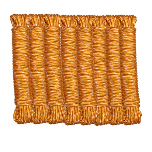Image of Azuka Utility Rope - 6mm x 15m (50 ft) | Heavy-Duty Braided Nylon Constriction| Polypropelene Material | Durable Polypropylene (PP) | Weather-Resistant | Orange (8, 6MM)