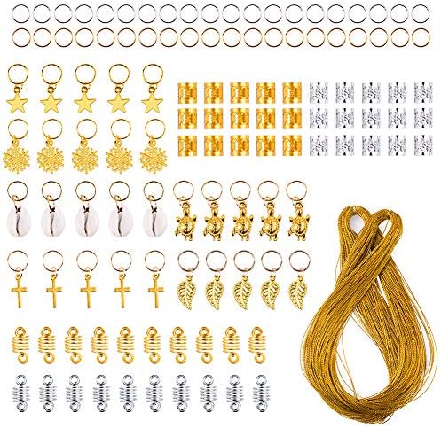 WXJ13 120 Pieces Hair Jewelry Rings Aluminum Hair Accessories Hair Rings and Cuffs Decorations Pendants with 100m Metallic Cord