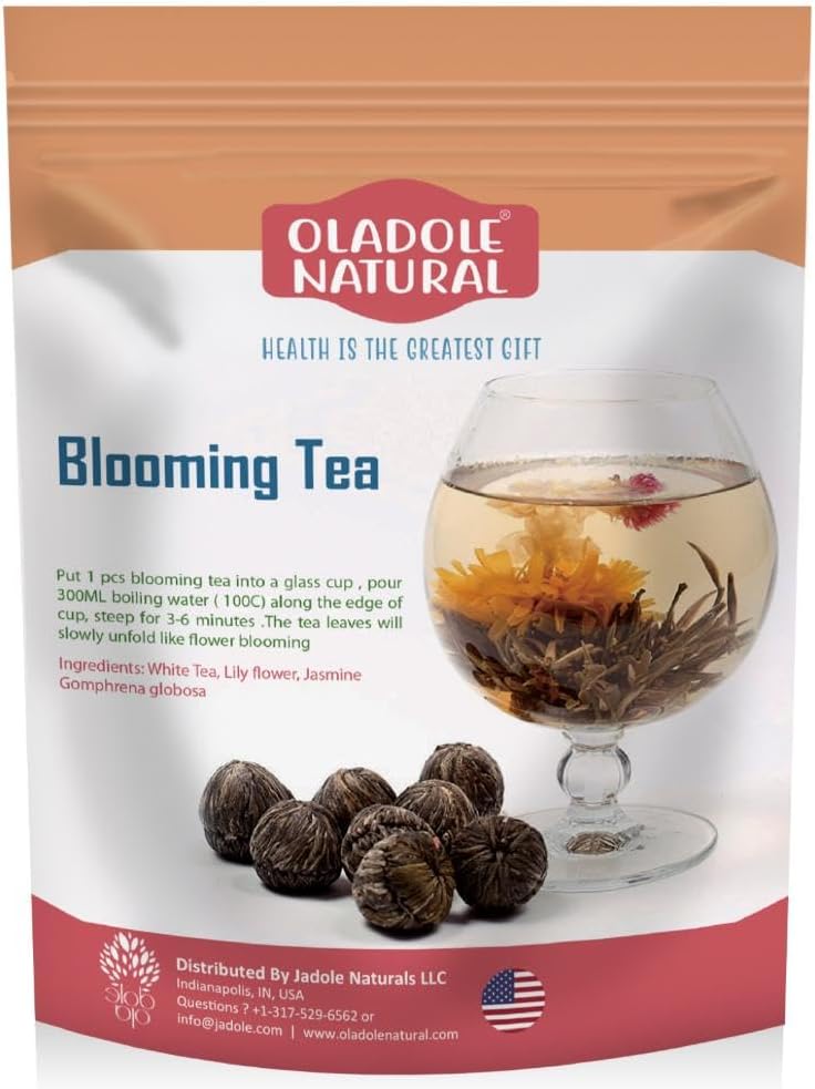Oladole Natural Blooming Tea Flowers- 8 Pieces | With White Tea, Lily flower, Jasmine, Gomphrena globosa Supports Relaxation and Stress Relief | Handcrafted Artisan Blooms | Non- GMO