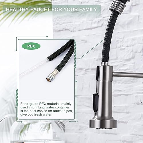 Miniatura 95 de WEWE Llave de cocina dorada cepillado con pulverizador desplegable, llave con resorte de latón/acero inoxidable, un mango, con placa de cubierta, 1