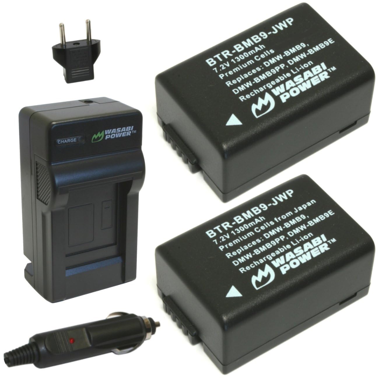 Wasabi Power Battery (2-Pack) and Charger for Panasonic DMW-BMB9, DMW-BMB9E, DMW-BMB9PP