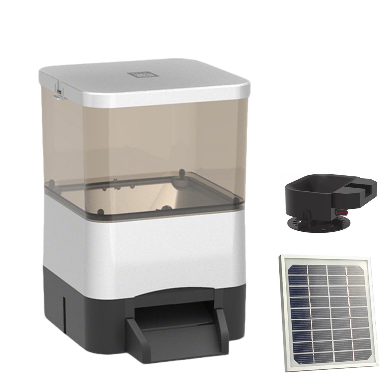 UORDBY Automatic Fish Feeder,Supports remote control,With Feed Thrower, Moisture-Proof Koi Fish Feeder with Wi-Fi and Solar Panel Charging for Fish Pond and Tank Silver-10L