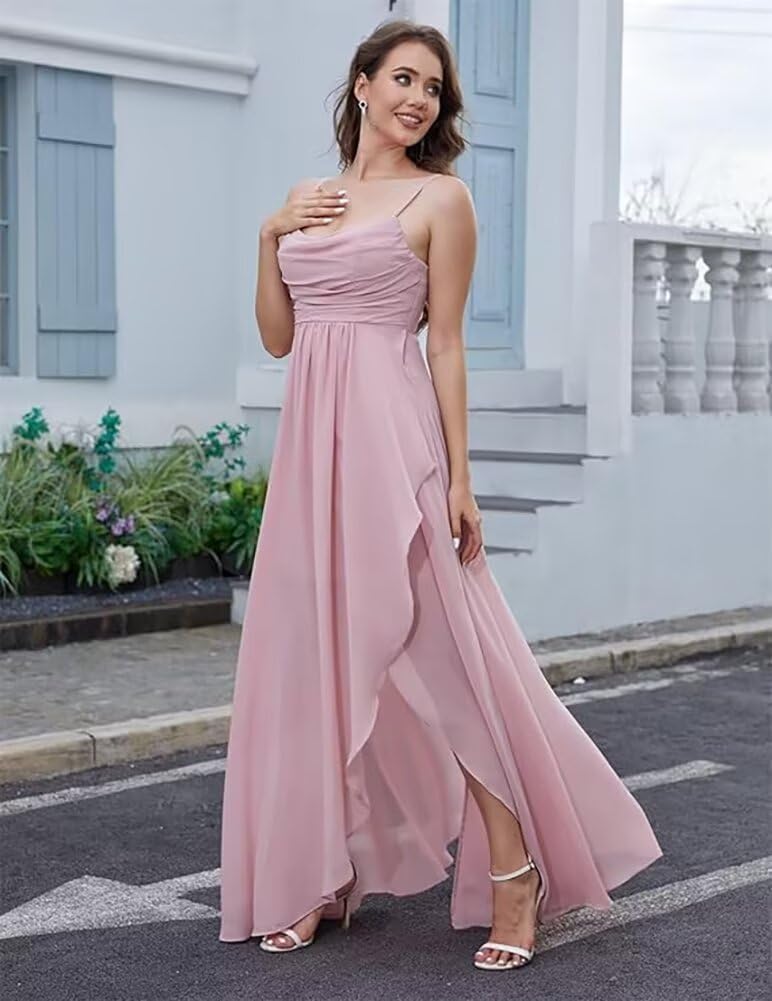 FOOHJMH - Vestido de dama de honor de gasa con tirantes delgados, vestidos de baile de graduación, vestidos de noche formales 2025