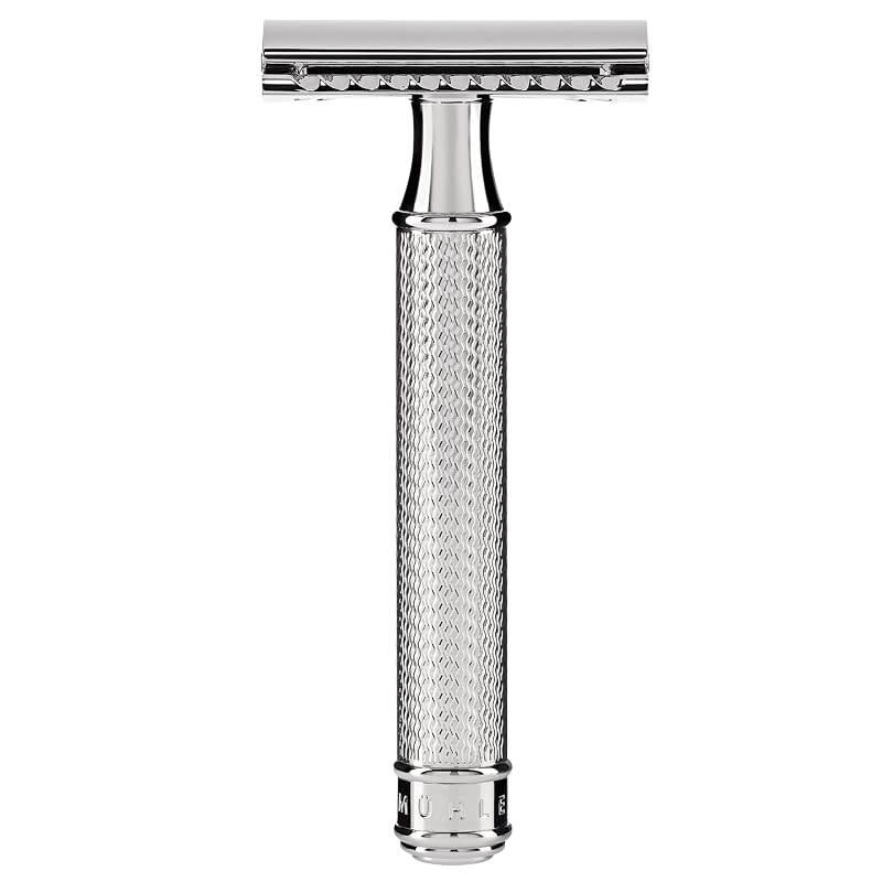 MÜHLE R89 Grande aparelho de barbear de segurança masculino, cromado, cabeça de pente fechado