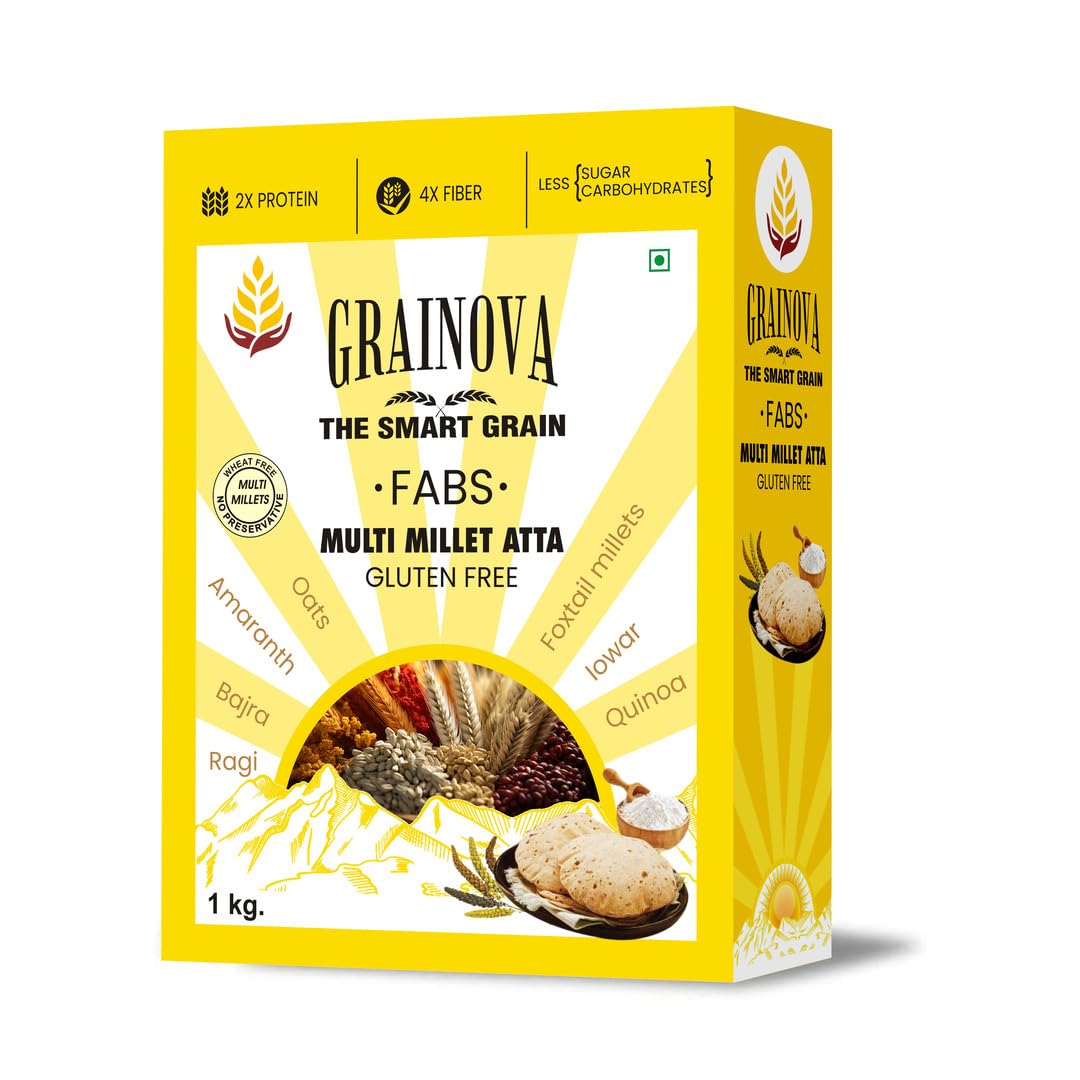 GRAINOVA Multi Millet Flour l Gluten Free | Grain-Free, Amaranth, Bajra, Foxtail Millet, Sorghum, Ragi | Diet Food For Weight Loss | Multi Millet Mix Atta | Multi Millet Atta | Mix in Atta to make it Multigrain atta 1kg ( Pack Of 1 ) (B0CP51MMG1) Amazon Price History, Amazon Price Tracker