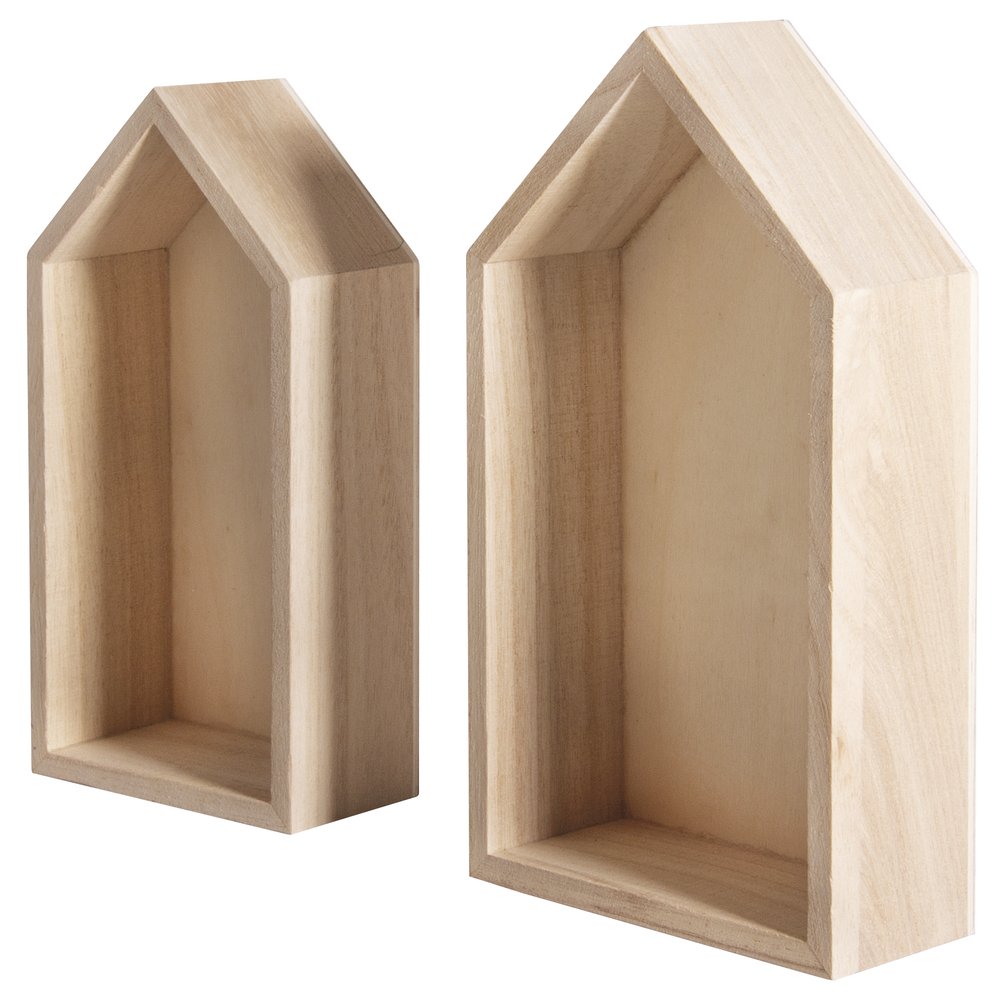 Rayher frame wooden houses, FSC certified, set of 2, 17x9x4 cm + 15x7x4 cm, wooden frame, beige, 62695000