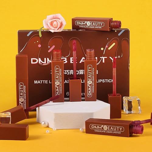 Miniatura 7 de HAOYA Juego de 6 lápices labiales líquidos de chocolate mate, brillo de labios, para mujer, color rojo oscuro profundo, 24 horas permanecen en mate,
