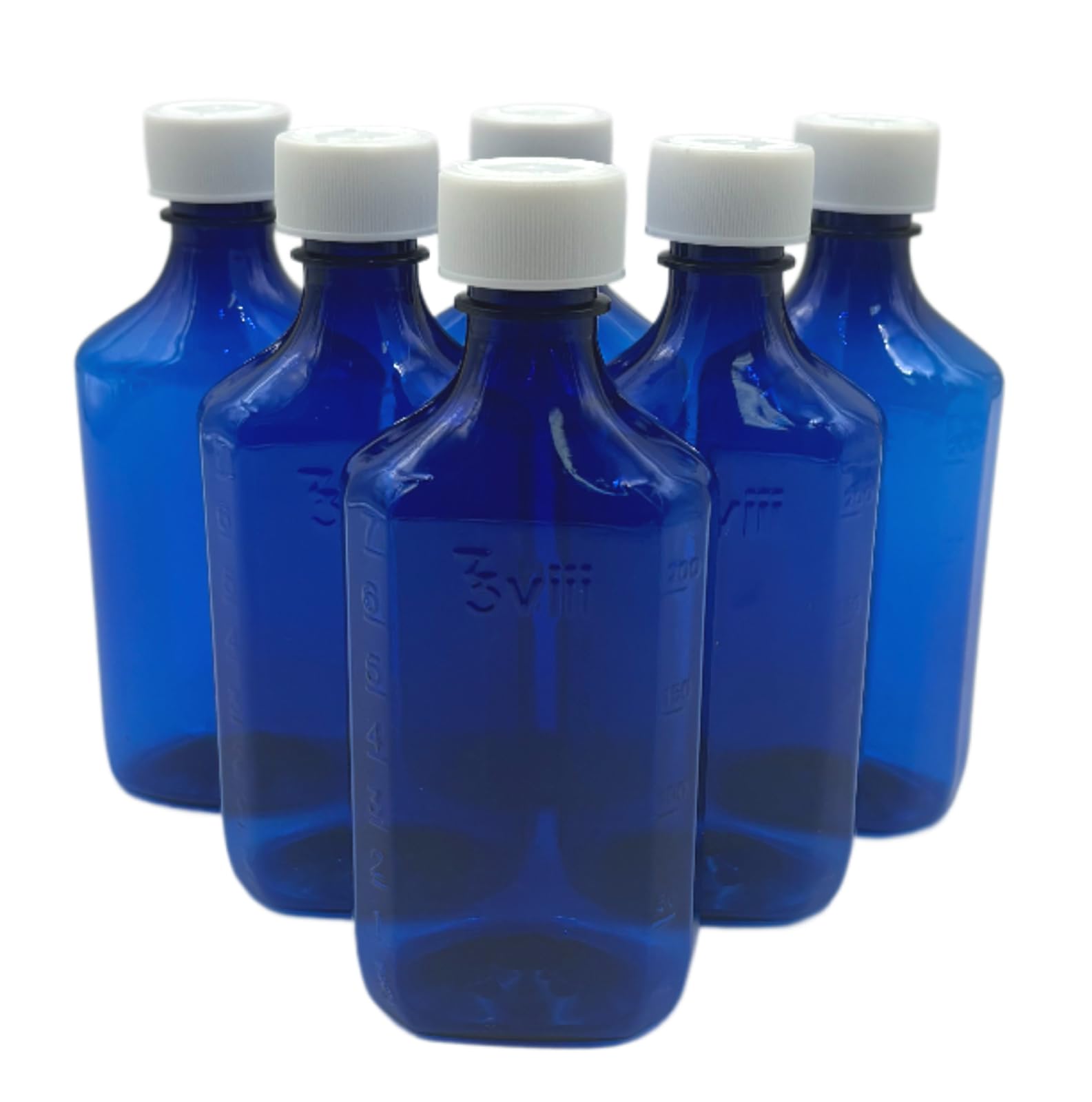 Sandhill Tools Medicine 8 oz Graduated Oval Cobalt Blue Pharmaceutical Grade Bottles And Caps (6 Pack)