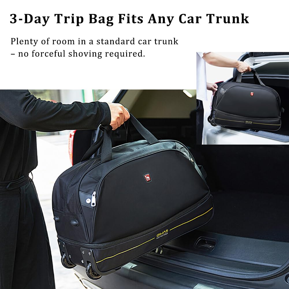 OIWAS Reisetasche mit Rollen kleine 45L Plus 10L Unisex Trolleyfunktion Tasche erweiterbares Business Trolley Handgepäck Damen und Herren Schwarz