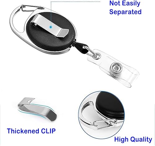 Miniatura 4 de Paquete de 6 soportes horizontales para tarjetas de identificación con clip, clip de carrete de mosquetón y tarjeteros transparentes retráctiles