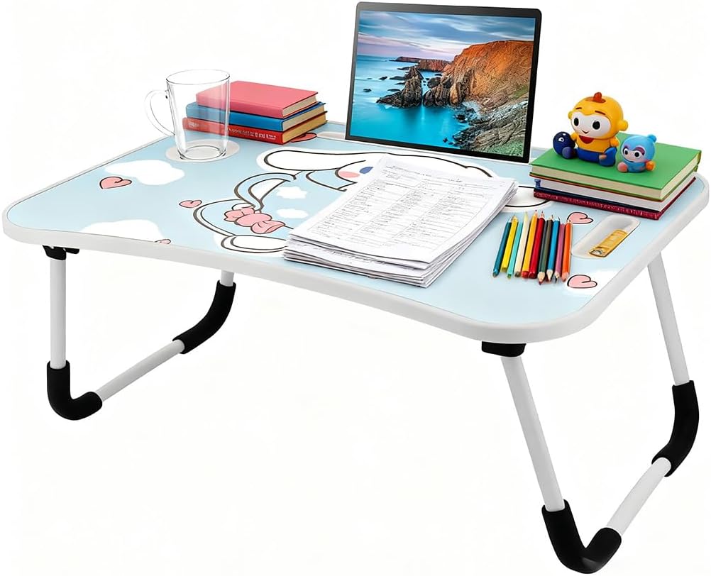 Kawaii Laptop Desk Foldable Kawaii Bed Desk Table Cute Folding Breakfast Tray Portable Lap Standing Desk Notebook Stand Reading Holder for Bed/Couch/Sofa/Floor (Blue)