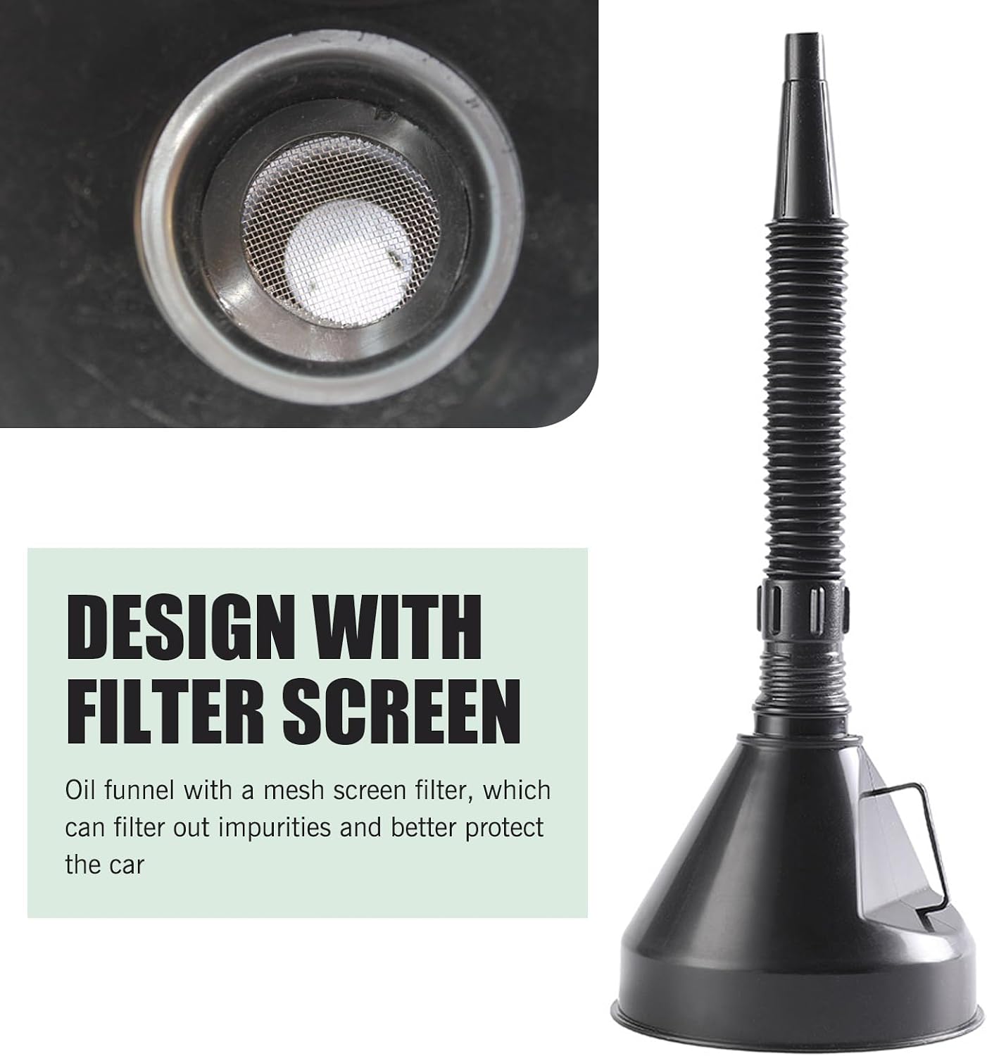 Funnels for Automotive Use, 5.12" Large Flexible Fuel Funnel with Hose for Gas Transfer, Gasoline Funnels with Filter, Universal for Cars Boat Canning and Bottle (Black,Pack of 1)