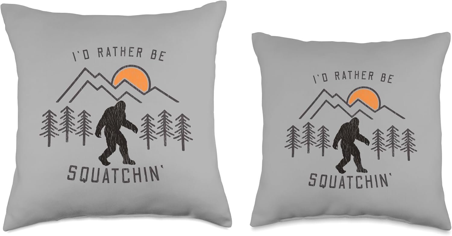 Sasquatch Meme - I'd Rather Be Squatchin - Bigfoot Fan Throw Pillow