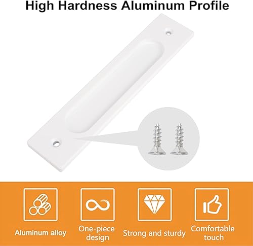 Miniatura 3 de MOROBOR Tiradores de puerta corredera empotrados rectangulares de 7.087 in, 2 piezas de aleación de aluminio blanco cálido, tiradores de dedo con