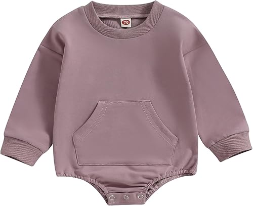 Mameluco de manga larga con bloques de color para bebé, niño, niña, con bolsillo, cuello redondo, sudadera básica para otoño e invierno