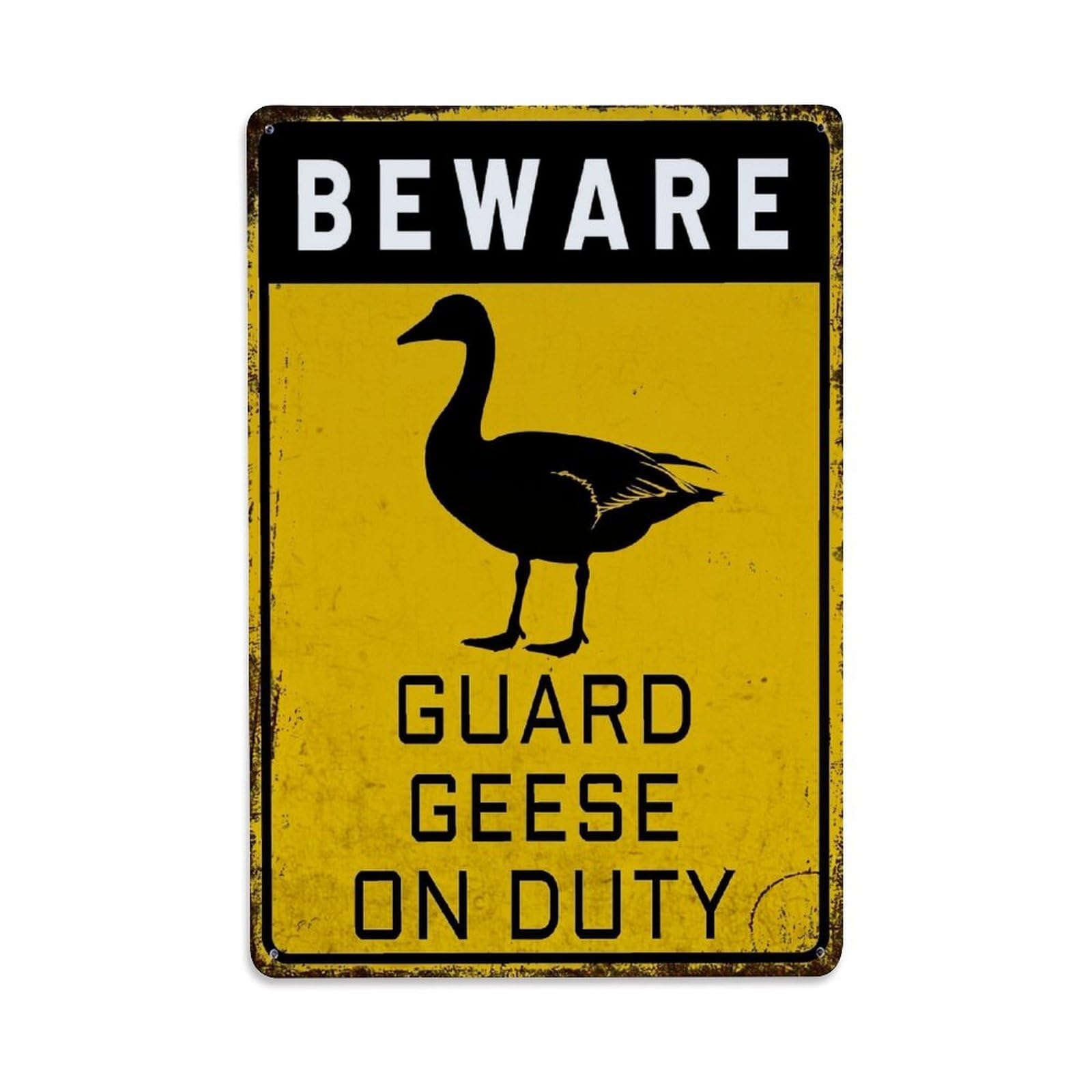 Jdfenggu Vintage Beware Guard Geese On Duty Retro Metal Tin Sign, Metal Poster For Bar, Home, Man Cave, Kitchen, Laundry Room Art Decor 8X12 Inch