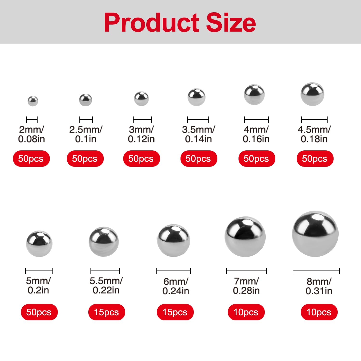 YIXISI 400 Pezzi 11 Dimensioni di Precisione in Acciaio Cromato Cuscinetto a Sfere Assortimento Kit, Acciaio Inox Cuscinetti a Sfera per Bicicletta Skateboard, 2/2.5/3/3.5/4/4.5/5/5.5/6/7/8 mm