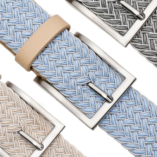 Image of Men's Stretch Braided Elastic Woven Canvas Golf Belt, multicolor,1 3 /8 inch