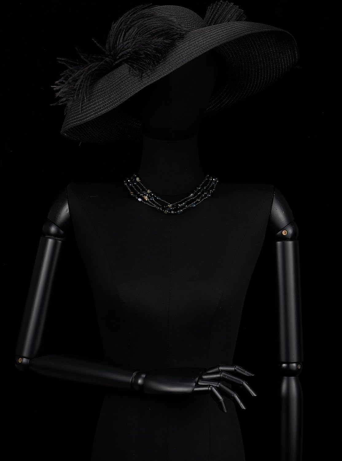 COOLSTEELANDBEYOND Black Crystal Beaded Choker Necklace, Twisted Multi-Strand Design, Statement Necklace Choker Collar - Image 2