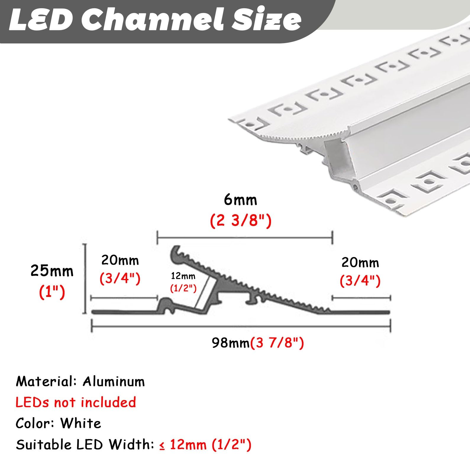 Profil aluminiowy do taśm LED, Kanał LED do oświetlenia wnękowego Listwa koronowa Podkładka ścienna Dyfuzor światła Listwa wykończeniowa szyny 1-30 m(5 m(16.4ft))