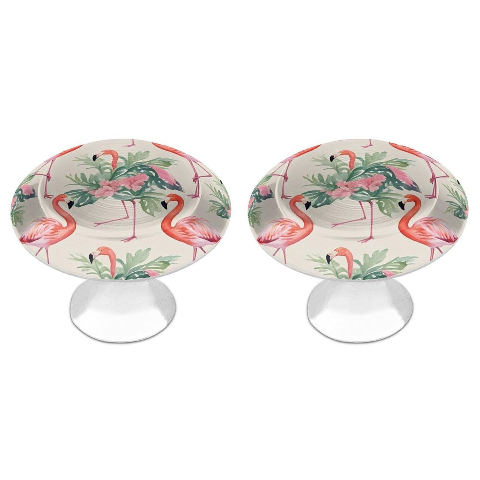 QMNLKH Watercolor Flamingo Cabinet Knobs for Home, Round Drawer Pulls for Kitchen, Personalized Cupboard Handles with Screw, Fashion Dresser Knobs for Office, Drawer Handles, 2 Packs