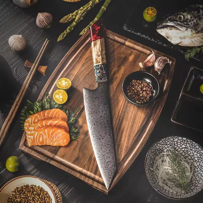 5 Piece Damascus Chef Knife Set, Japanese VG10 67-Layer Steel, Ergonomic Stabilized Wood & Red Resin Handle, L-Shaped Design for Home Restaurant Banquet-Z