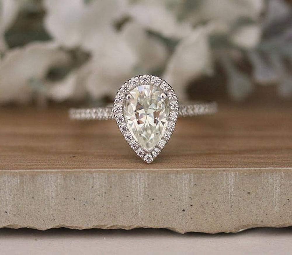 Blocaci 2 Carat Center Pear Shaped Engagement Rings for Women Moissanite Wedding Anniversary Rings 925 Sterling Silver 10K 14K 18K Gold with Text Engraving