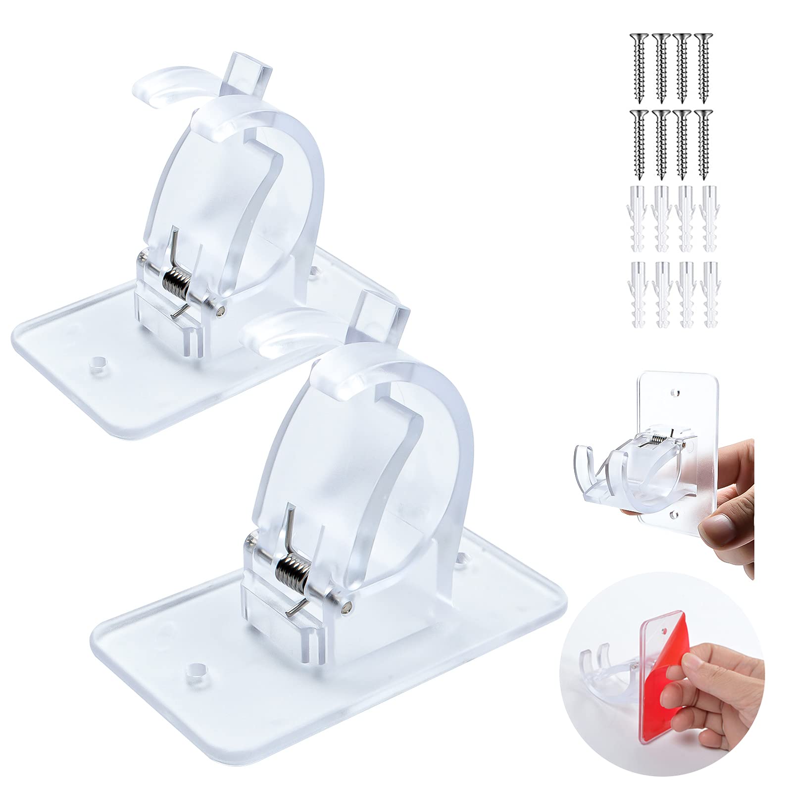 4PCS Transparent Curtain Rod Bracket No Drilling, Adhesive Curtain Rod Holder Hooks, 3M Curtain Rod Brackets Hanger with Screws, Drapery Wall Mount Brackets for 1-3 cm Curtain Rod Blinds