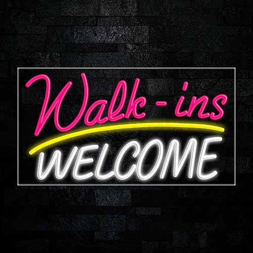 Walk ins - Letrero de neón LED de bienvenida, 33 pulgadas de largo x 18 pulgadas de alto, #30357