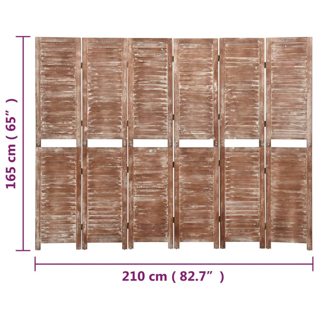 Home & Garden - Separador de ambientes de 6 paneles, color marrón, 210 x 165 cm, madera maciza de paulownia