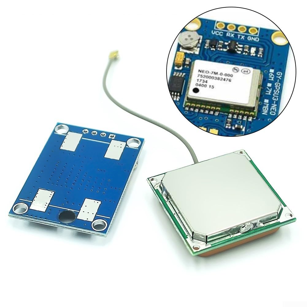 NEO-8M Modulo GPS con Antenna per Arduino, Alimentatore 3V-5V, per EEPROM Data Save, Indicatore di Segnale LED, 25x35mm Blu (A