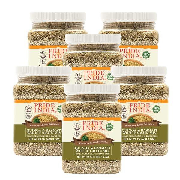 Pride Of India - PACK of 6 - Quinoa & Basmati Whole Grain Mix - Brown Rice Quinoa Supergrain, 1.5 Pound Jar
