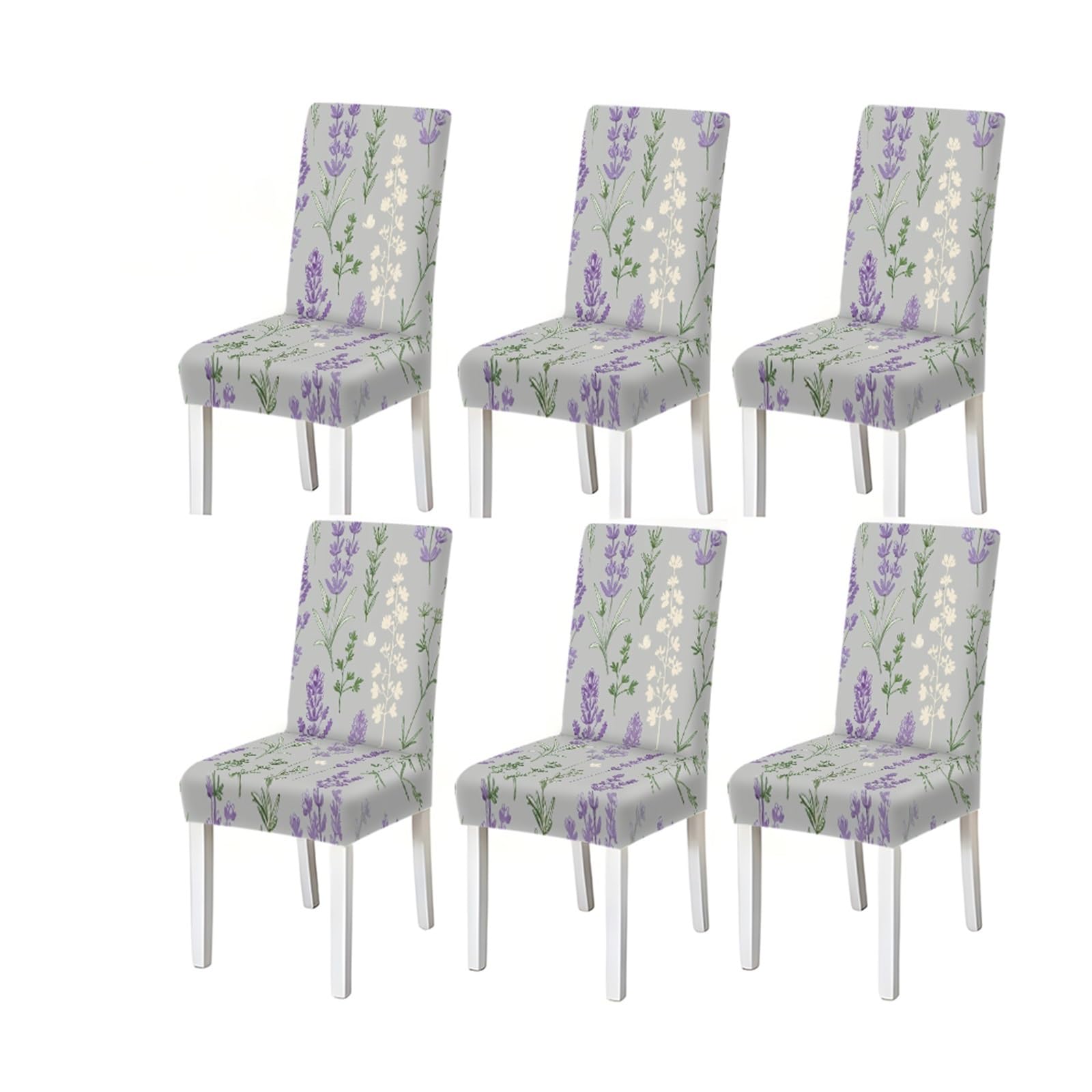BOSUYBN Light Grey Lavender Botanical Print Dining Chair Covers, Stretch Slipcovers For Home Kitchen Dining Room Party, 2/4/6PCS Furniture Protectors for Home Dining Room(6PCSChair cover)