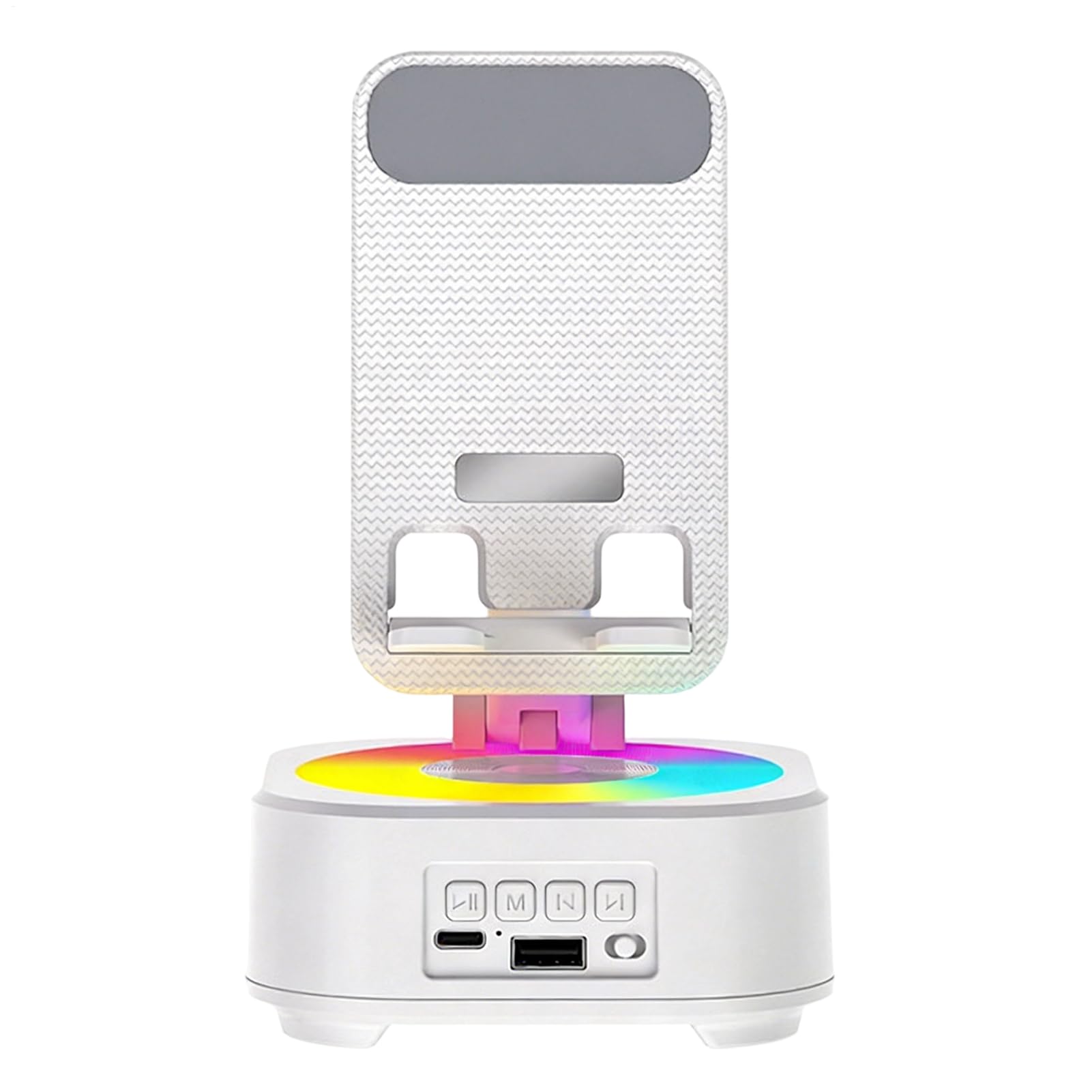 3-in-1 Telefonhalterung mit – Desktop Music Box, verstellbarer drehbarer Ständer mit bunten LED-Lichtern, hoher Lautstärke, tragbares ABS-Design für Home Office und Study