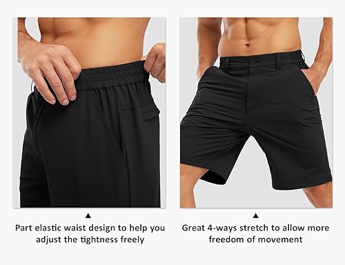 Miniatura 5 de TBMPOY Pantalones cortos de golf para hombre de 9 pulgadas, cintura elástica, de secado rápido, parte delantera plana, pantalones cortos de viaje