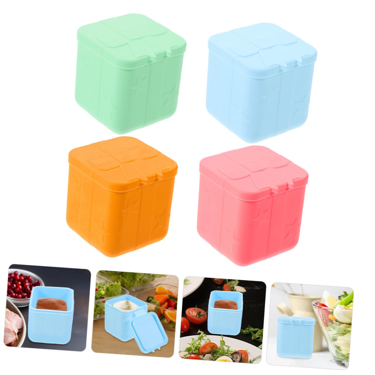 Garneck 2 Set Di Contenitori Per Condimenti Per Lunch Box Tazze Per Condimenti Coperchi in Silicone Vasetto Per Salsa Piccola Scatola Per Condimenti 4 Pezzi * 2