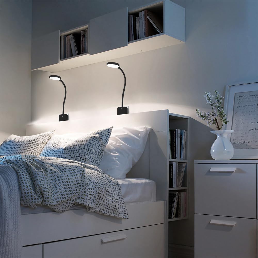 ENUOTEK Lamparas de Lectura Nocturna LED Regulable Tactil con Enchufe Aplique Pared Incorporado 4W 350Lm Luz Neutra 4000K Sin Función de Control Remoto Lot de 2