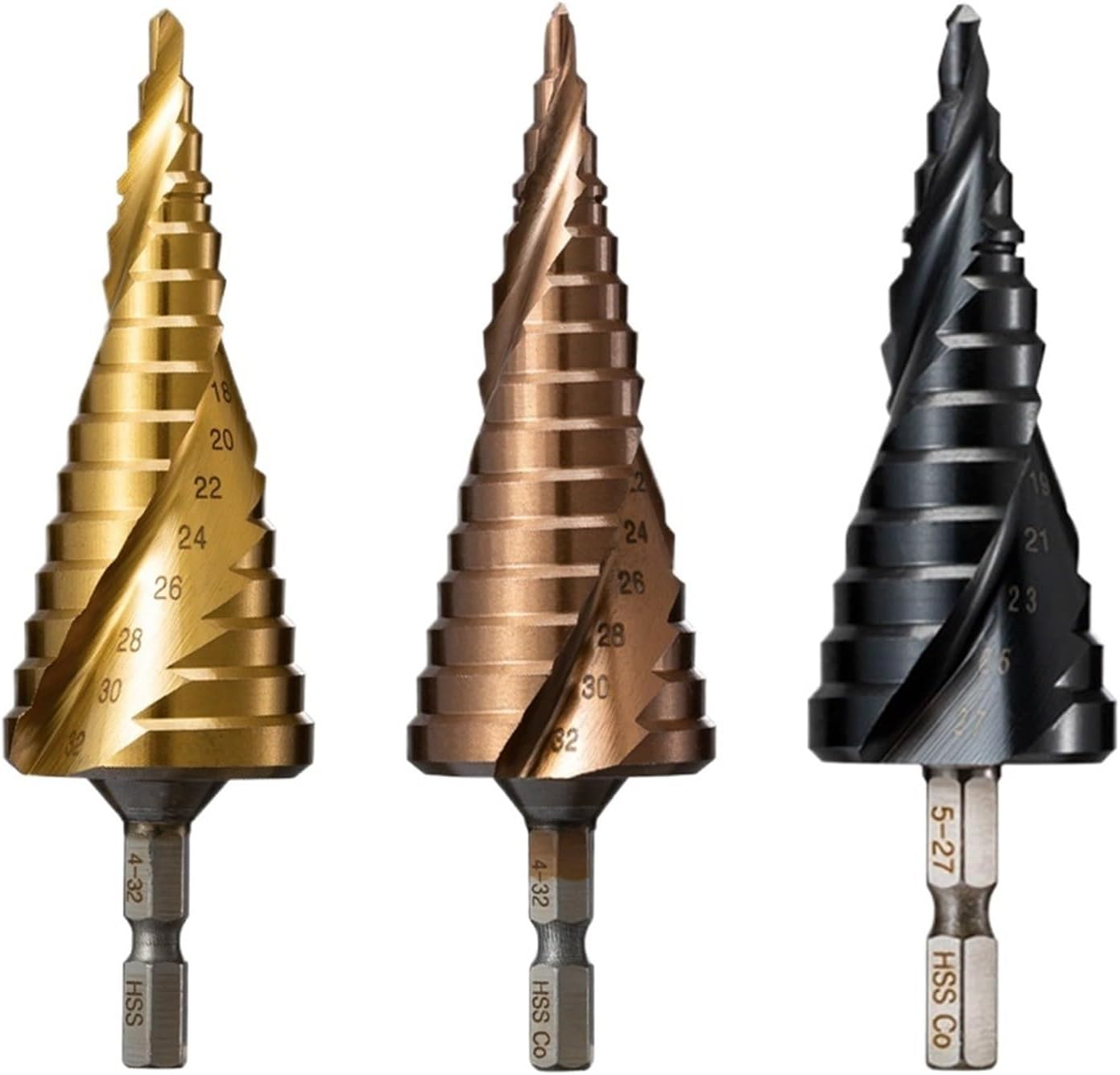 Step Drill Bit Cobalt Cone Hex Shank Drill Bits 1Pcs(M2 Coated,4-12mm(9 Steps))