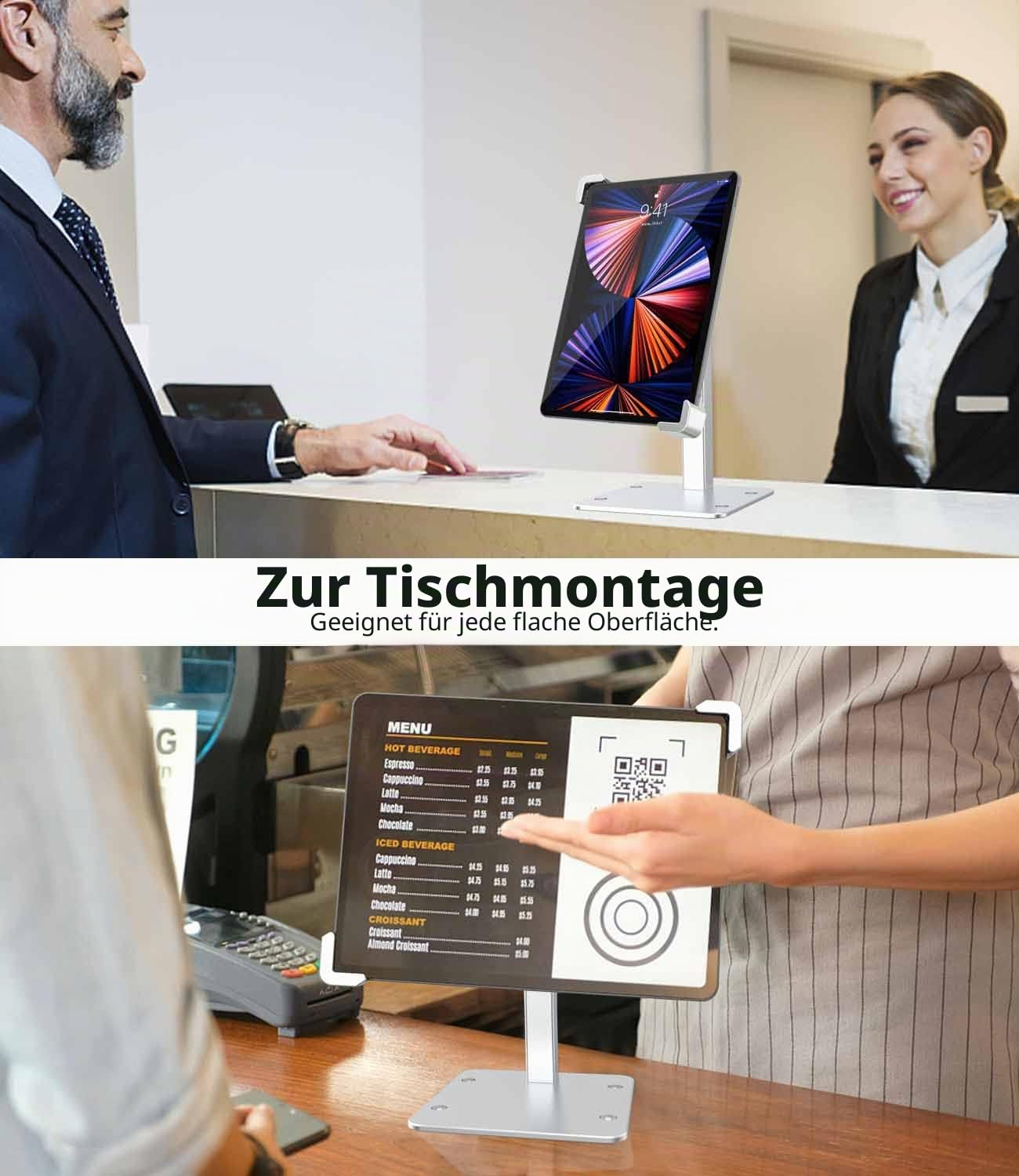 Anti Diebstahl Tisch Tablet Halterung, 360° Drehbarer Tablet Kiosk Ständer mit Schloss und Schlüssel, Matell POS Desktop Halter für iPad Pro 11 Air 5 4, Galaxy Tab, Z Fold, 7-11" Tablet