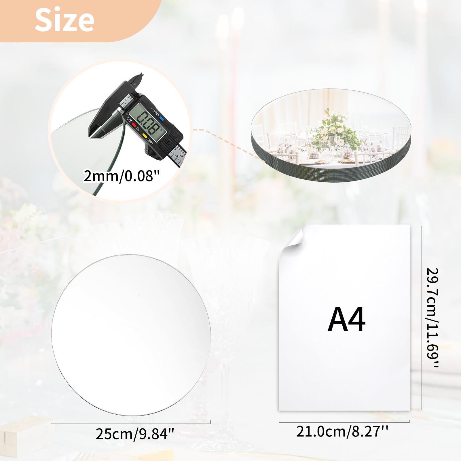 NUPTIO Portacandele per Candele A Colonna: Vassoio A Specchio Rotondo da 25cm Vassoi Decorativi Set di 12 Portacandele 2mm Vetro Pilastro Matrimonio Doccia Valentines Day