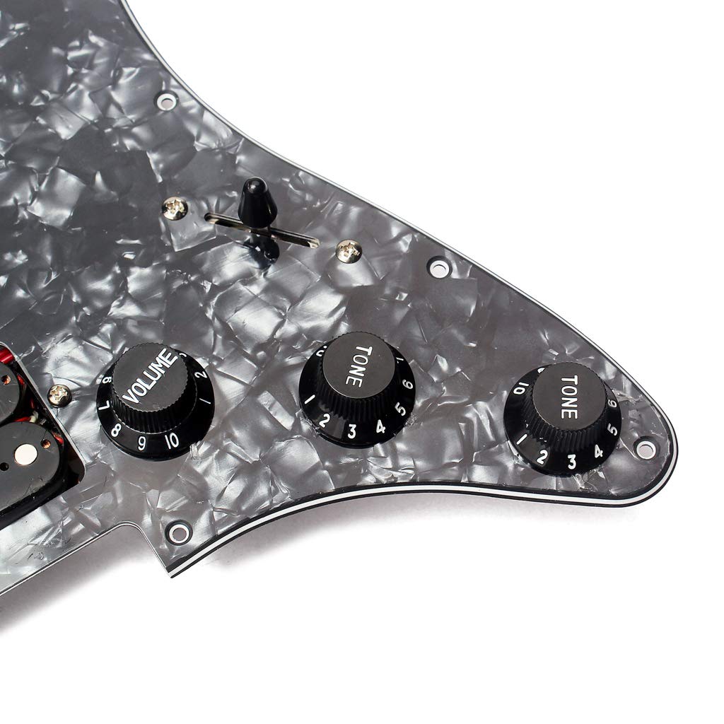 Alnicov Pickguard do gitary elektrycznej, 3-warstwowy, wstępnie okablowany, zestaw przetworników Humbucker do gitary, czarna perła