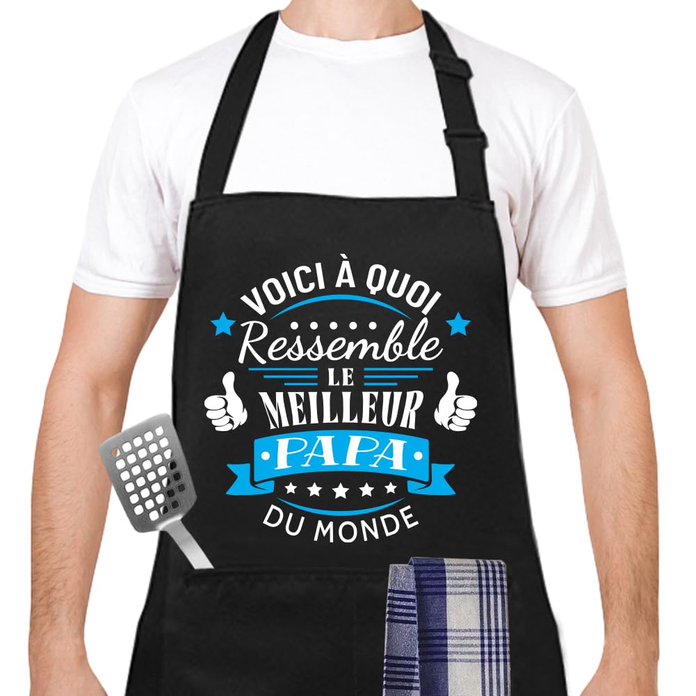 Yontree Tablier pour Fête des Pères, adapté pour la Fête des Pères, anniversaires et soirées barbecue ; tissu en coton, tablier de barbecue ou de cuisine conçu spécialement pour homme