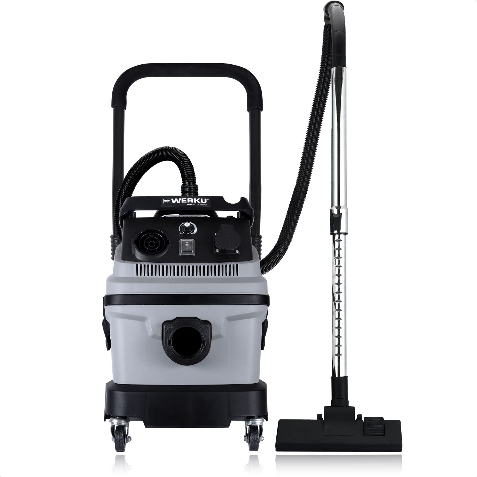 Werku WK401450, Aspirador Seco-Húmedo, Calidad Profesional, Potencia 1600 W, Depósito 30 L, Sincronización Herramientas Eléctricas 2000 W, Filtro HEPA, Filtro Agua, Filtro Esponja